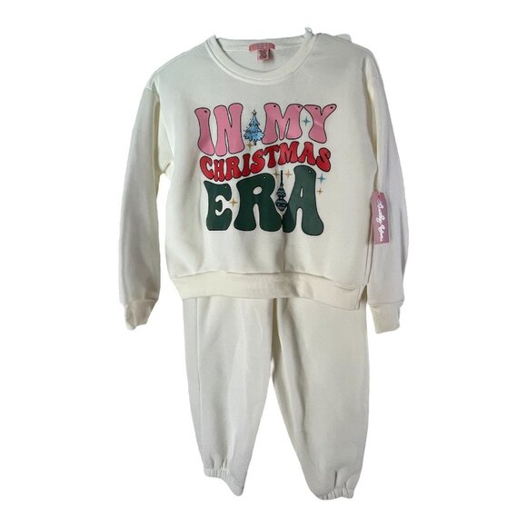 Lucky You "In My Christmas Era" Off-White Holiday Sweatsuit – Girls Size L (12), - Picture 1 of 6